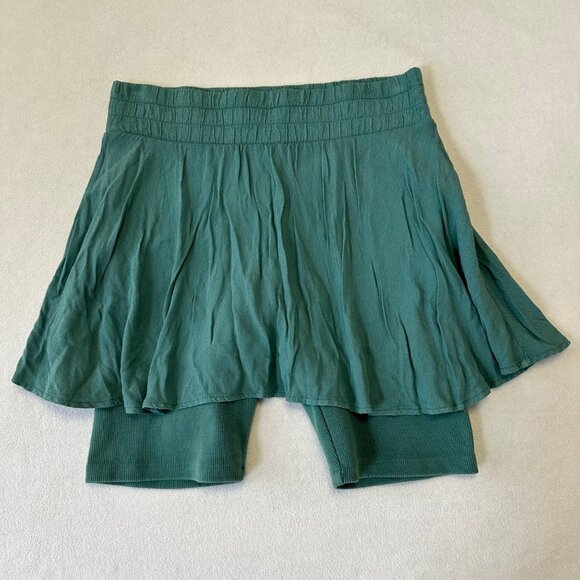 Free People Movement Skirted Ribbed Bike Shorts Size Large Green Athleisure - Picture 1 of 12